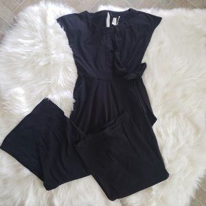 Pact Womens XS Fit & Flare Refined Tie Waist Organic Cotton Black Jumpsuit